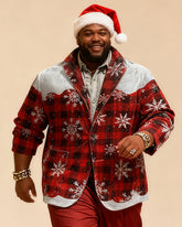 Big & Tall Men's Christmas Red And Black Plaid Snowflake Print Suit